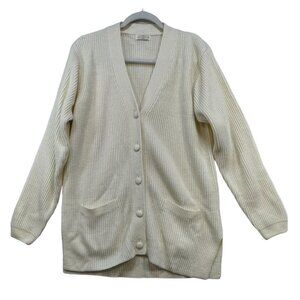 Yarnworks Womens Ribbed Button Front Cardigan Large Cream